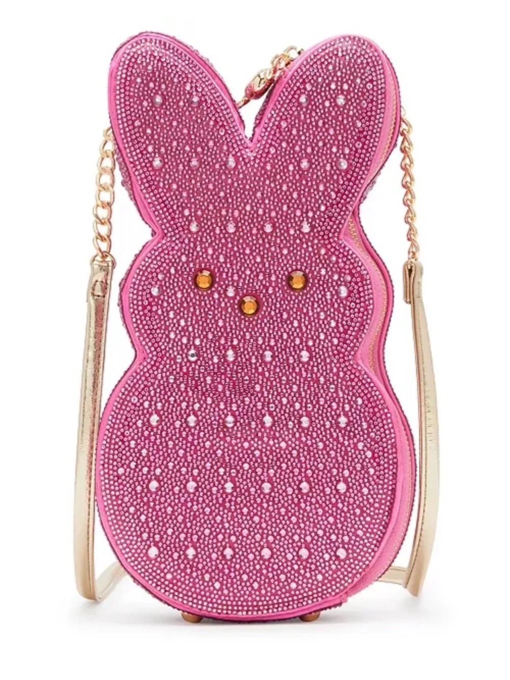 NEW Betsey Johnson Rhinestone Peeps Pink Bunny Crystal Crossbody Bag - Picture 1 of 11